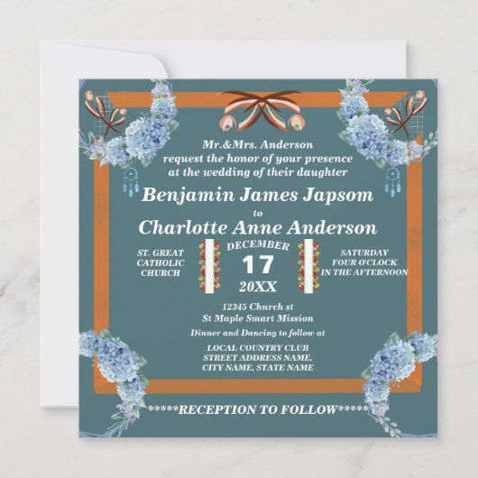 Elegante bloemendroomvanger Aangepaste bruiloft Kaart (Voorkant)