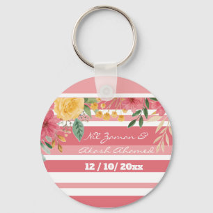 Elegante bloemendubbelnaam bruidsfeest sleutelhanger