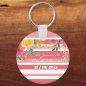 Elegante bloemendubbelnaam bruidsfeest sleutelhanger (Voorkant)