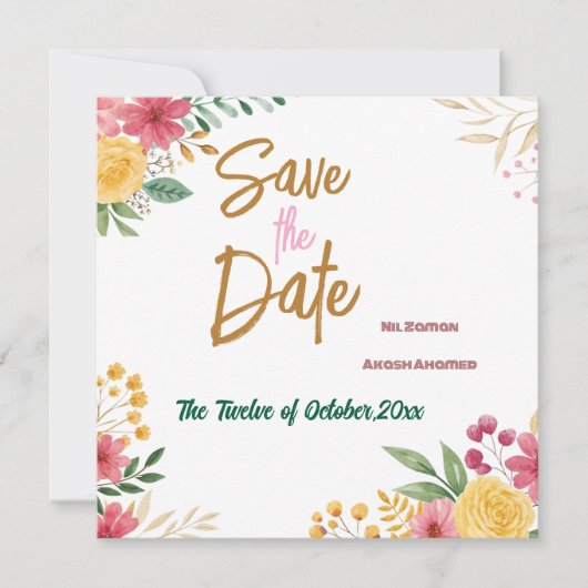 Elegante Bloemendubbelnaam save the date (Voorkant)