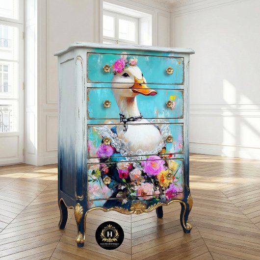 Elegante bloemeneend grillige decoupage tissuepapier