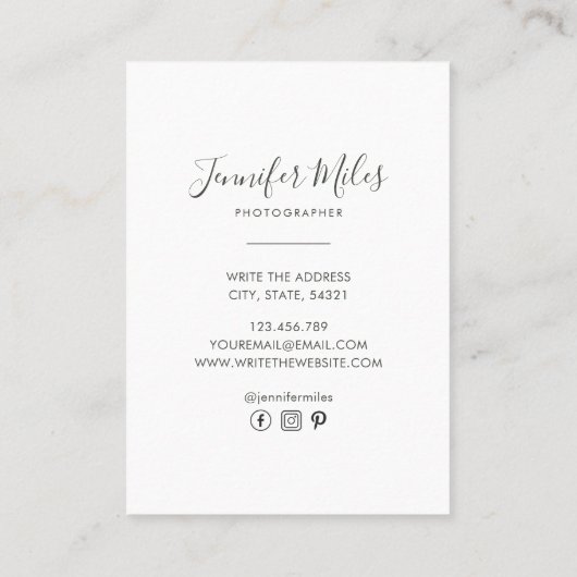 Elegante bloemeneenvoudige minimalistische fotogra visitekaartje (Achterkant)