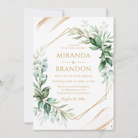 Elegante bloemeneucalyptus laat groen bruiloft kaart (Voorkant)