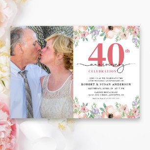 Elegante bloemenfoto 40ste huwelijksverjaardag kaart
