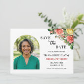 Elegante bloemenfoto 63e verjaardagsfeest save the date (Staand voorkant)