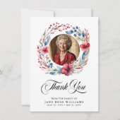 Elegante bloemenfoto begrafenis bedankkaart (Voorkant)