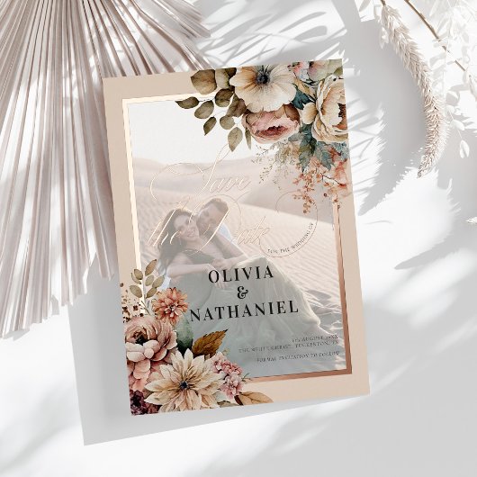 Elegante Bloemenfoto Bruiloft Save the Date Folie Uitnodiging