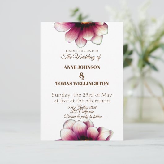 Elegante, Bloemenfoto bruiloft uitnodiging (Staand voorkant)