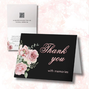 Elegante Bloemenfoto QR-link elk jaar verjaardag Bedankkaart