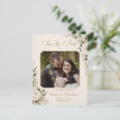 Elegante Bloemenfoto Save the Date (Staand voorkant)