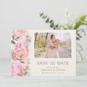 Elegante bloemenfoto save the date (Staand voorkant)