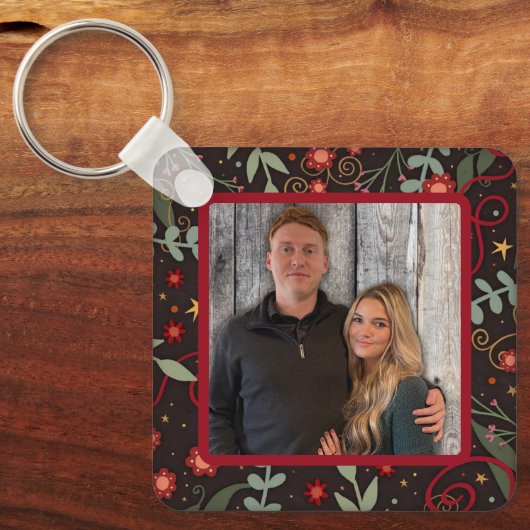 Elegante bloemenfotonamen Inspirivity Sleutelhanger (Voorkant)