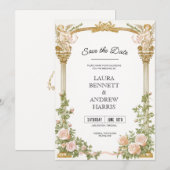 Elegante Bloemeng Cherub Save-the-Date Kaart (Voorkant / Achterkant)