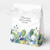 Elegante bloemengele blauwe witte bruiloft bedankdoosjes (Voorkant Zijde)