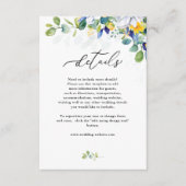 Elegante bloemengele blauwe witte bruiloft informatiekaartje (Voorkant)