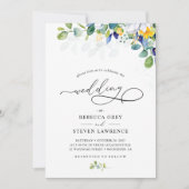 Elegante bloemengele blauwe witte bruiloft kaart (Voorkant)