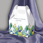 Elegante bloemengele witte blauwe bruiloft bedankdoosjes