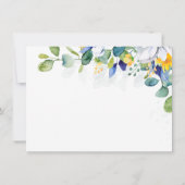 Elegante bloemengele witte blauwe bruiloft bedankkaart (Achterkant)