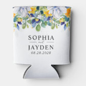 Elegante bloemengele witte blauwe bruiloft blikjeskoeler (Voorkant)