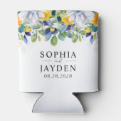 Elegante bloemengele witte blauwe bruiloft blikjeskoeler (Achterkant)