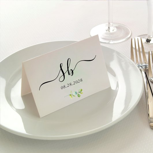 Elegante bloemengele witte blauwe bruiloft plaatskaartje