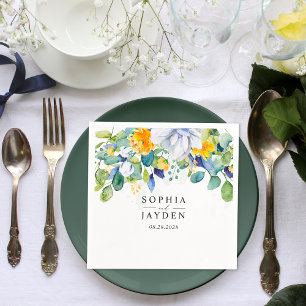 Elegante bloemengele witte blauwe bruiloft servet