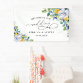 Elegante bloemengele witte blauwe bruiloft welkom spandoek (Insitu)