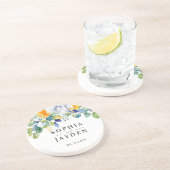 Elegante bloemengele witte blauwe trouwsteen zandsteen onderzetter (Zijkant)