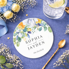 Elegante bloemengele witte blauwe trouwsteen zandsteen onderzetter