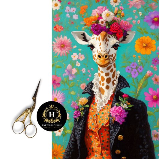 Elegante Bloemengiraffe Decoupage Tissuepapier