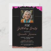 Elegante bloemenglitter 90e verjaardag kaart (Voorkant)