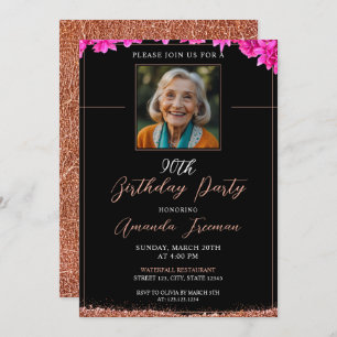 Elegante bloemenglitter 90e verjaardag kaart