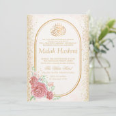 Elegante Bloemenglitter Islamitische Aqiqa Aqeeqa  Kaart (Staand voorkant)