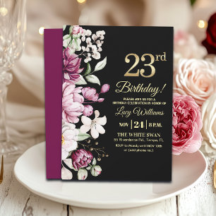 Elegante Bloemengoud 23 Verjaardagsfeest Kaart