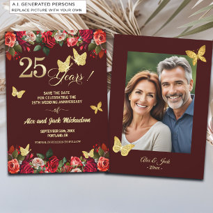 Elegante Bloemengoud 25e Huwelijksverjaardag Foto Save The Date