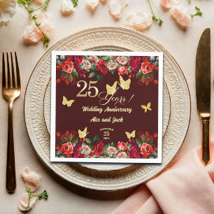 Elegante Bloemengoud 25e Huwelijksverjaardag Servet