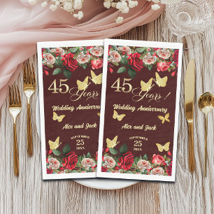 Elegante Bloemengoud 45e Huwelijksverjaardag Servet