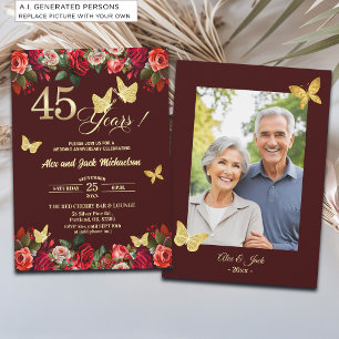 Elegante bloemengoud 45e trouwjubileum foto kaart