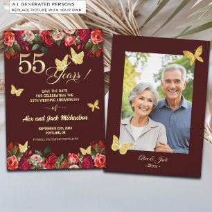 Elegante bloemengoud 55e trouwjubileum foto save the date