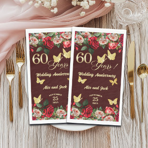 Elegante Bloemengoud 60ste Huwelijksjubileum  Servet