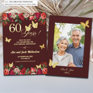 Elegante bloemengoud 60ste huwelijksverjaardag fot save the date