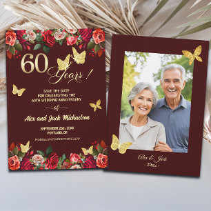 Elegante bloemengoud 60ste huwelijksverjaardag fot save the date