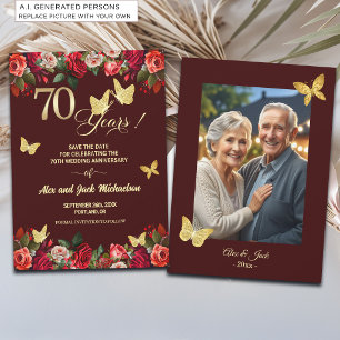Elegante Bloemengoud 70e Huwelijksverjaardag Foto Save The Date