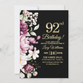 Elegante Bloemengoud 92 Verjaardagsfeest Kaart (Voorkant)