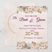 Elegante Bloemengoud Bruiloft  Kaart (Voorkant / Achterkant)