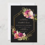 Elegante bloemengouden lijst bruiloft uitnodiging (Voorkant)