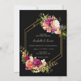 Elegante bloemengouden lijst bruiloft uitnodiging