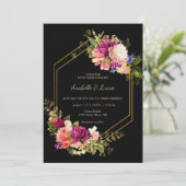 Elegante bloemengouden lijst bruiloft uitnodiging (Staand voorkant)