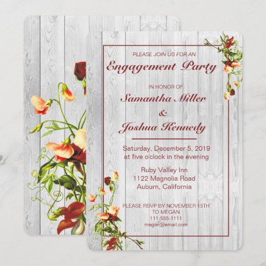 Elegante Bloemengrens Verlovingsfeest Kaart (Voorkant / Achterkant)