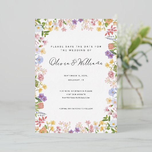 Elegante bloemengroen bruiloft Save the Date Folie Uitnodiging (Staand Voorkant)